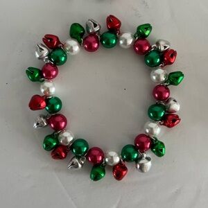 Festive Red, Green, and Silver Beaded Christmas  Bracelets (set of 4)
